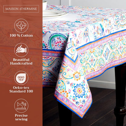Maison d' Hermine Table Cloth Rectangle Table 100% Cotton 60 x 90 Inches Tablecloth Reusable Decorative for Dining Kitchen Room Farmhouse Home Gifts for Mothers Day Spring Summer - Indian Floral