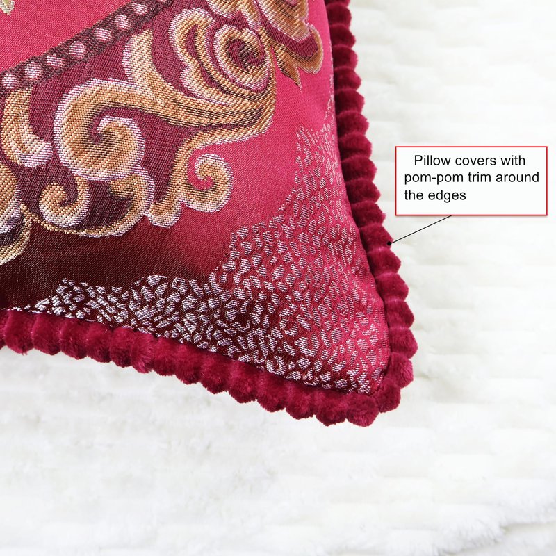 SZHELEJIAM Throw Pillow Covers 18x18 Set of 2, Jacquard Retro Embroidered Cushion Covers for Sofa Living Room, Red Decorative Pillow Cases Red