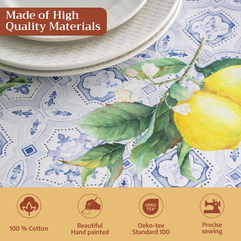 Maison d' Hermine Table Cloth Rectangle Table 100% Cotton 54 x 72 Inches Tablecloth Reusable Decorative for Dining Kitchen Room Farmhouse Home Gifts for Mothers Day Spring Summer - Citrus
