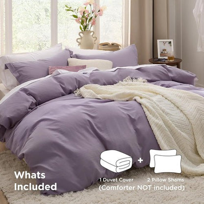 Bedsure Grayish Purple Duvet Cover Set - King Size 3-Piece Extra Soft Cotton-Like Polyester Bedding, 104x90 Inches with Zipper Closure & 2 Pillow Shams