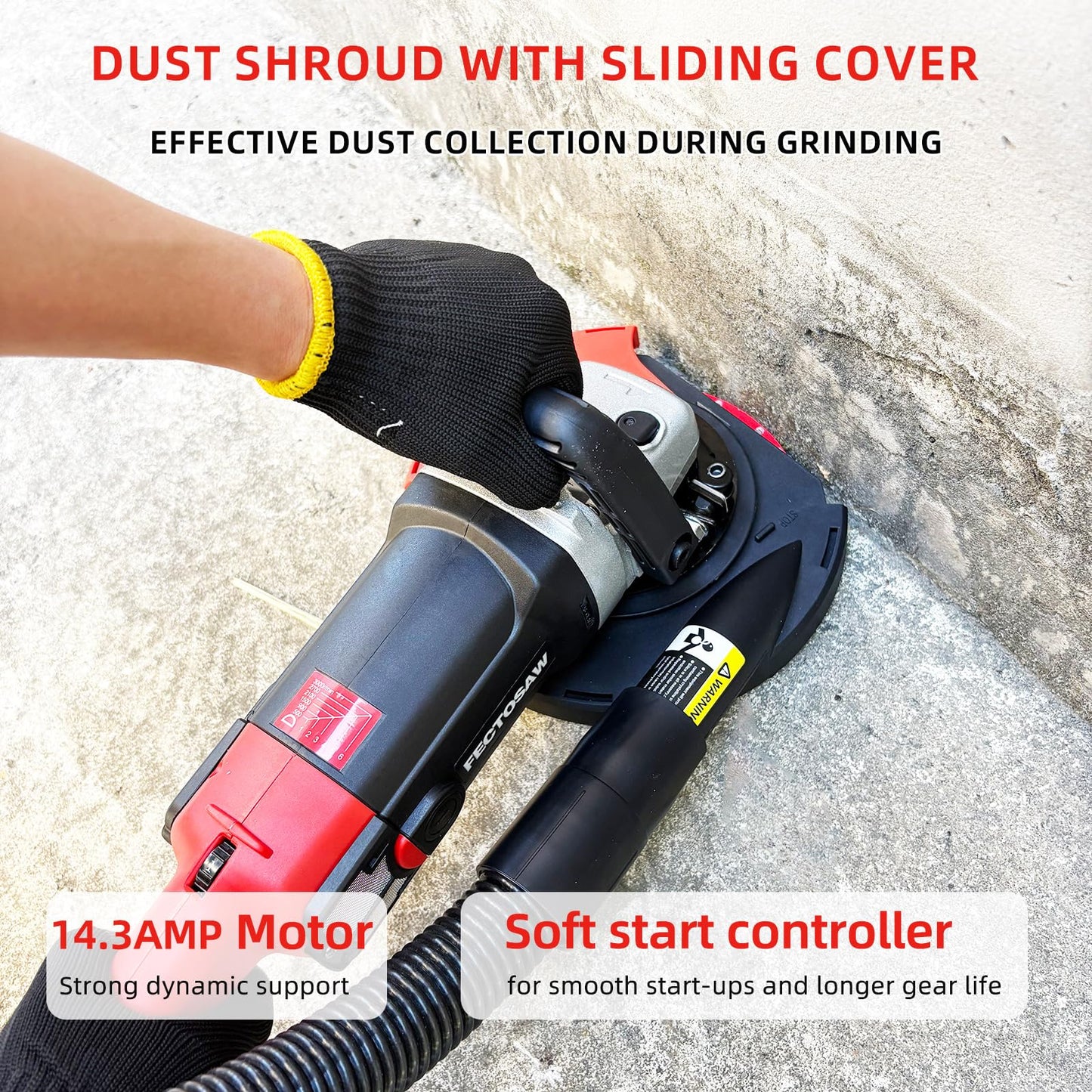 FECTOSAW 7-Inch Concrete Grinder,1580W (2.1 HP) Constant Power Motor, Variable Speed Electric Floor Polisher with Dust Shroud & Diamond Grinding Wheel for Concrete, Wall & Surface Grinding