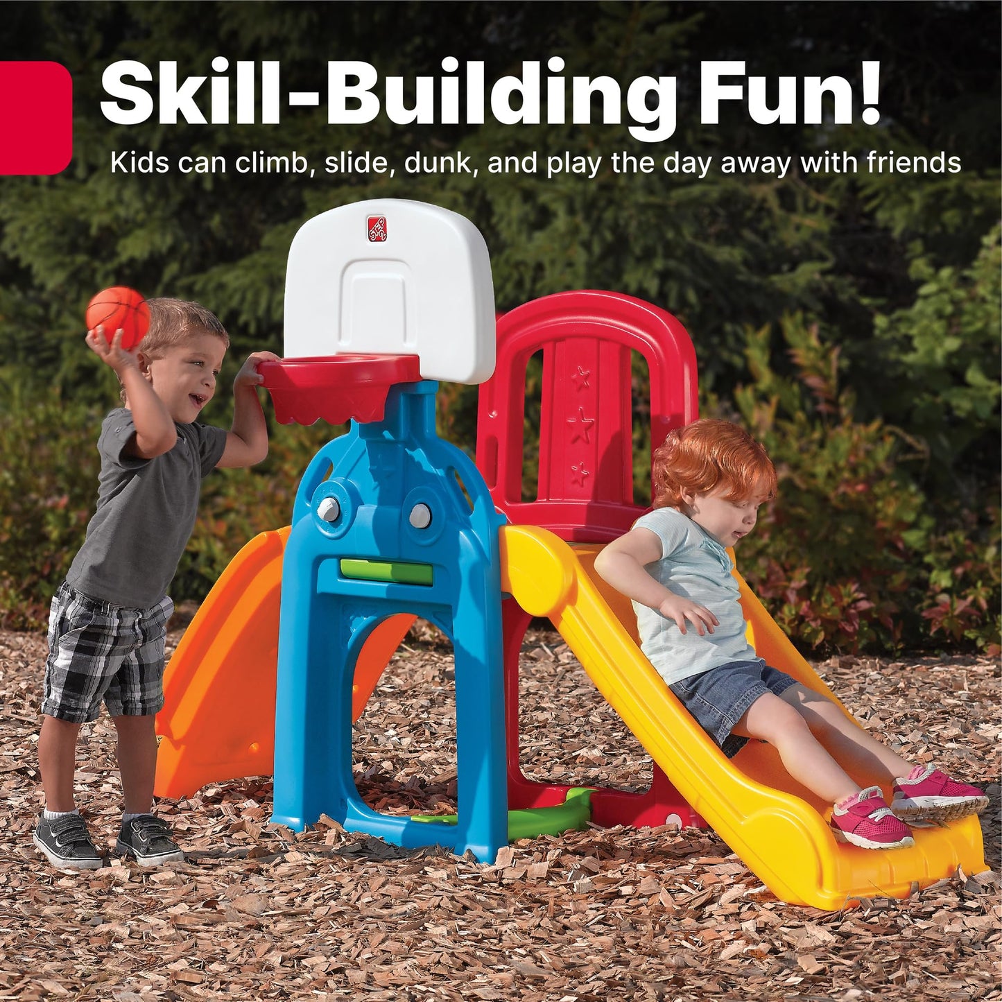 Step2 Game Time Sports Climber, Kids Indoor/Outdoor Playset, Backyard Playground Set, Slide, Climbing Wall, Basketball Hoop, Outside Jungle Gym, For Toddlers 2-6 Years Old