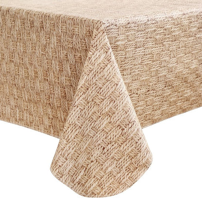 HRNJJYP Heavy Duty Vinyl Tablecloth with Flannel Backing Waterproof Oil-Proof Plastic Table Cloth Stain-Resistant Wipeable Rectangle or Square Table Cover for Dining, Camping (Weaving, 52X70 Inch)