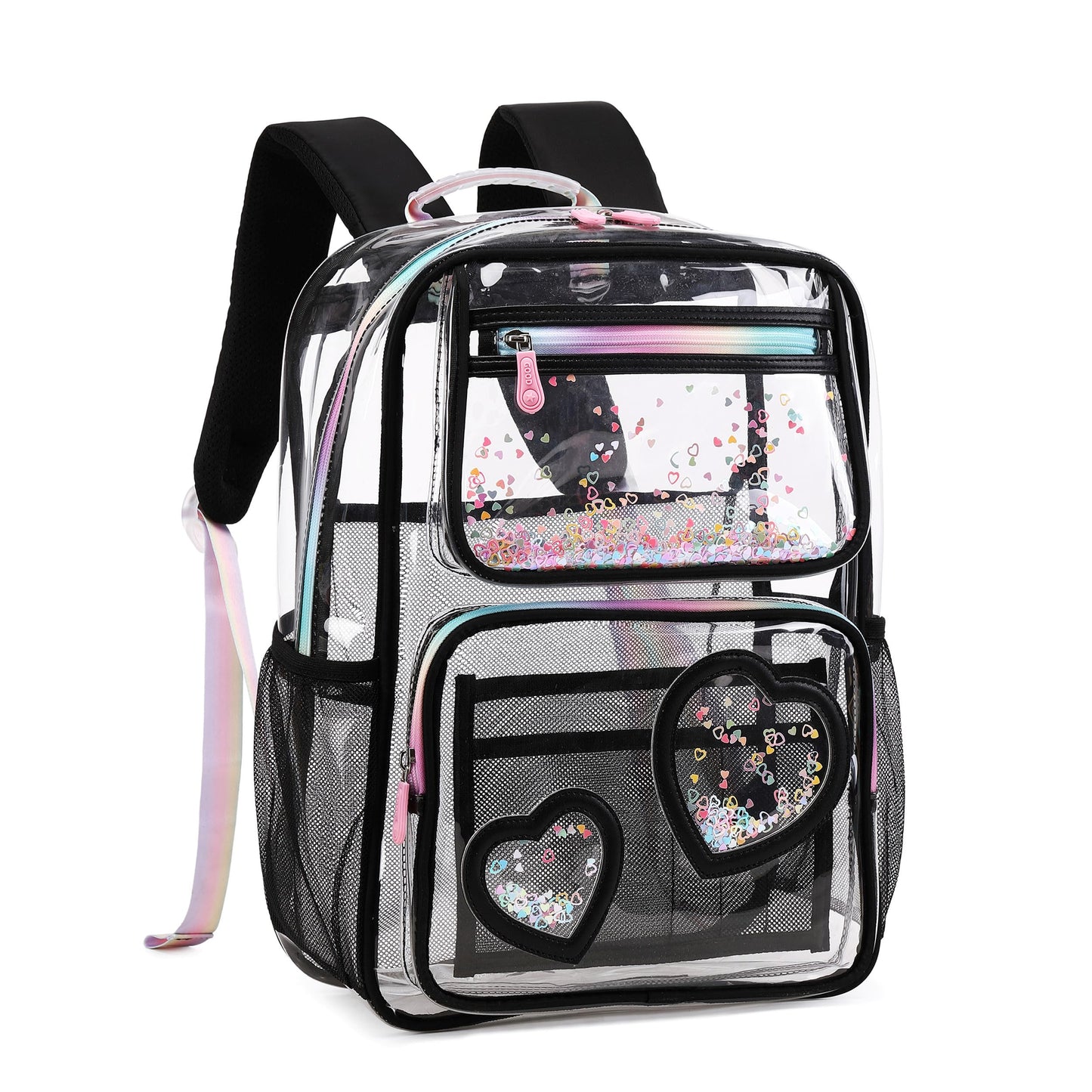 KIDNUO Clear Backpack for Girls,Clear Bookbag Heavy Duty Transparent Backpacks for Stadium Events, See Through Back Pack for Kindergarten Elementary Middle High School (Black)