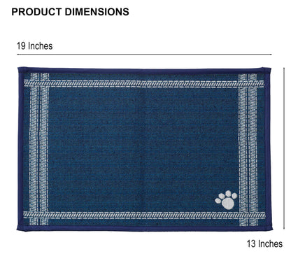 PetRageous 16025 Mattress Ticking Drink Tapestry Dog and Cat Non-Skid Machine Washable Mat for Pet Feeding Areas with Rubber Backing 13-Inch by 19-Inch for Dogs and Cats, Blue
