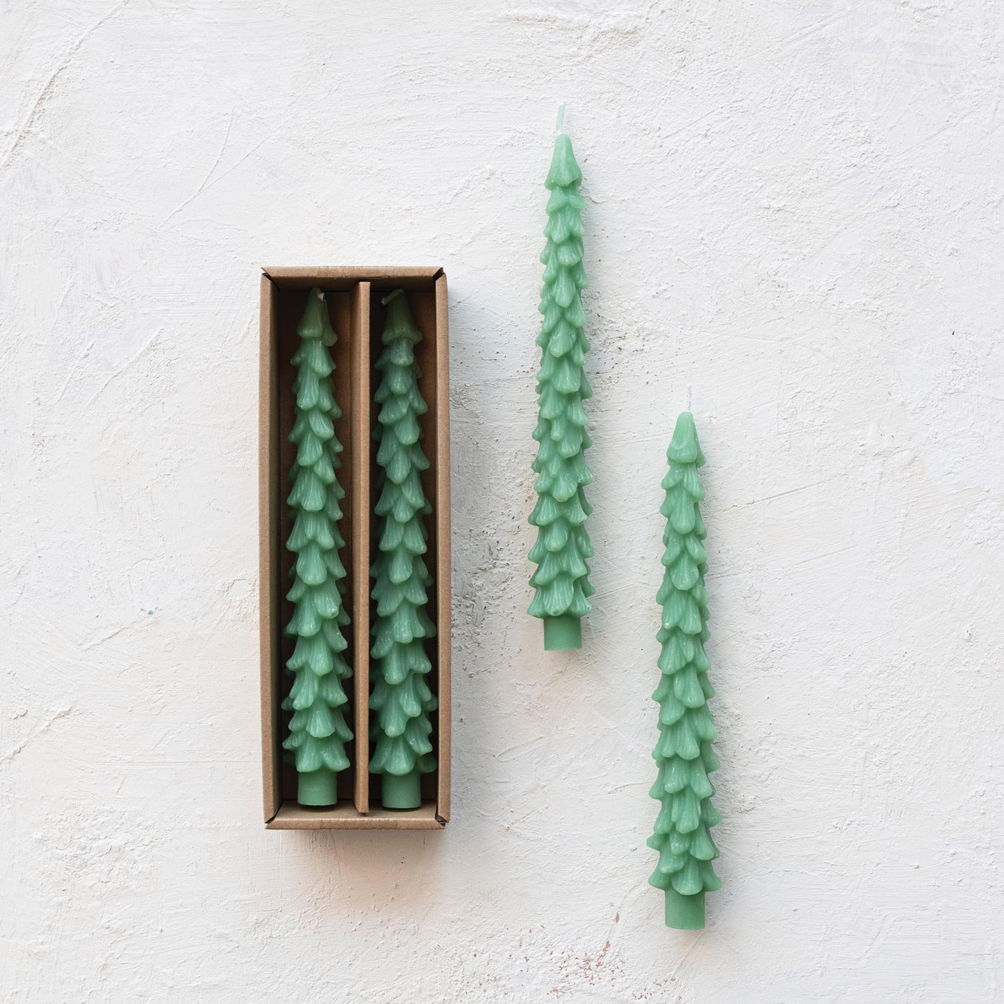 Creative Co-Op Unscented Tree Shaped Taper Candles, Green, Set of 2