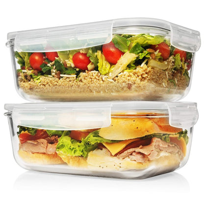 8 Cups/ 63 Oz 4 Piece (2 containers + 2 Lids) Large Glass Food Storage/ Baking Containers with Locking Lids . Ideal for Storing food, vegetables or fruits. BPA Free & Leak Proof -Microwave, Oven Safe