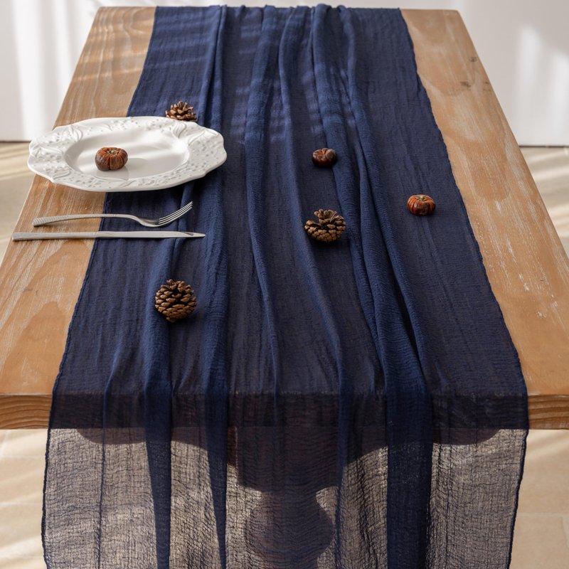 Keketoarrange 10pcs Navy Blue Gauze Rustic Cheesecloth Table Runner 120 Inch 10 FT for Wedding Baby Shower Bridal Shower Birthday Engagement Garden Outdoor Party Long Sheer Boho Decorations