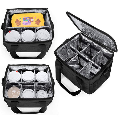 Trunab Reusable 6 Cups Drink Carrier for Delivery Insulated Drink Caddy with Handle and Shoulder Strap, Adjustable Dividers, Beverages Carrier Tote Bag, for Daily Life Takeout, Outdoors, Travel
