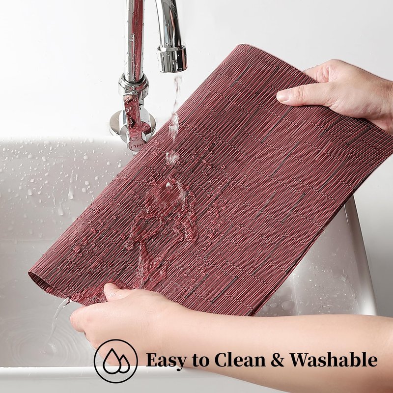 Leetaltree Burgundy Placemats Set of 6 - Heat Resistant Non-Slip Place mats for Dining Table, Washable Durable PVC Vinyl Woven Table Mats（Burgundy, 6）