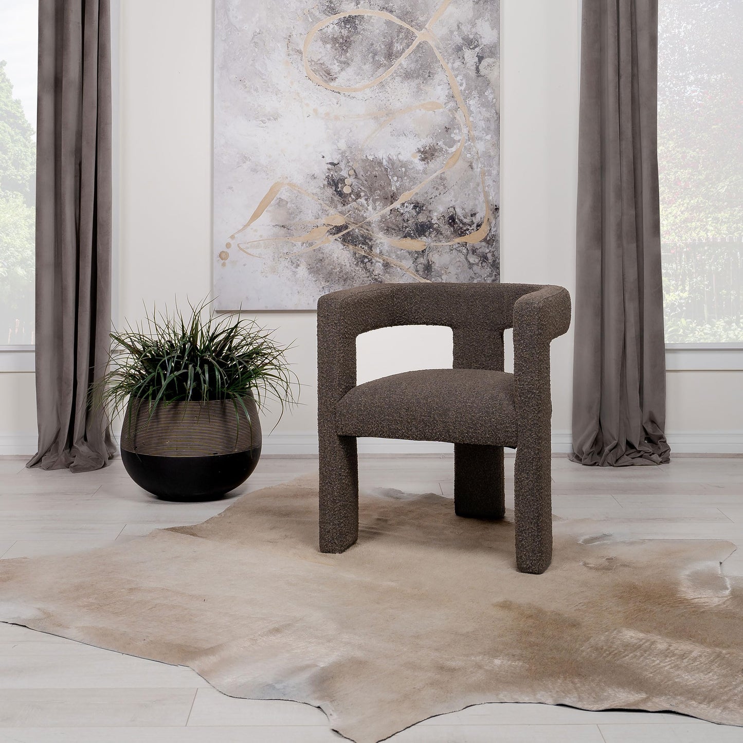 Coaster Home Furnishings - Petra - Boucle Upholstered Accent Chair Curved Arms and Cushioned Seat - Contemporary Style - Living Room - Chocolate Brown - 902880