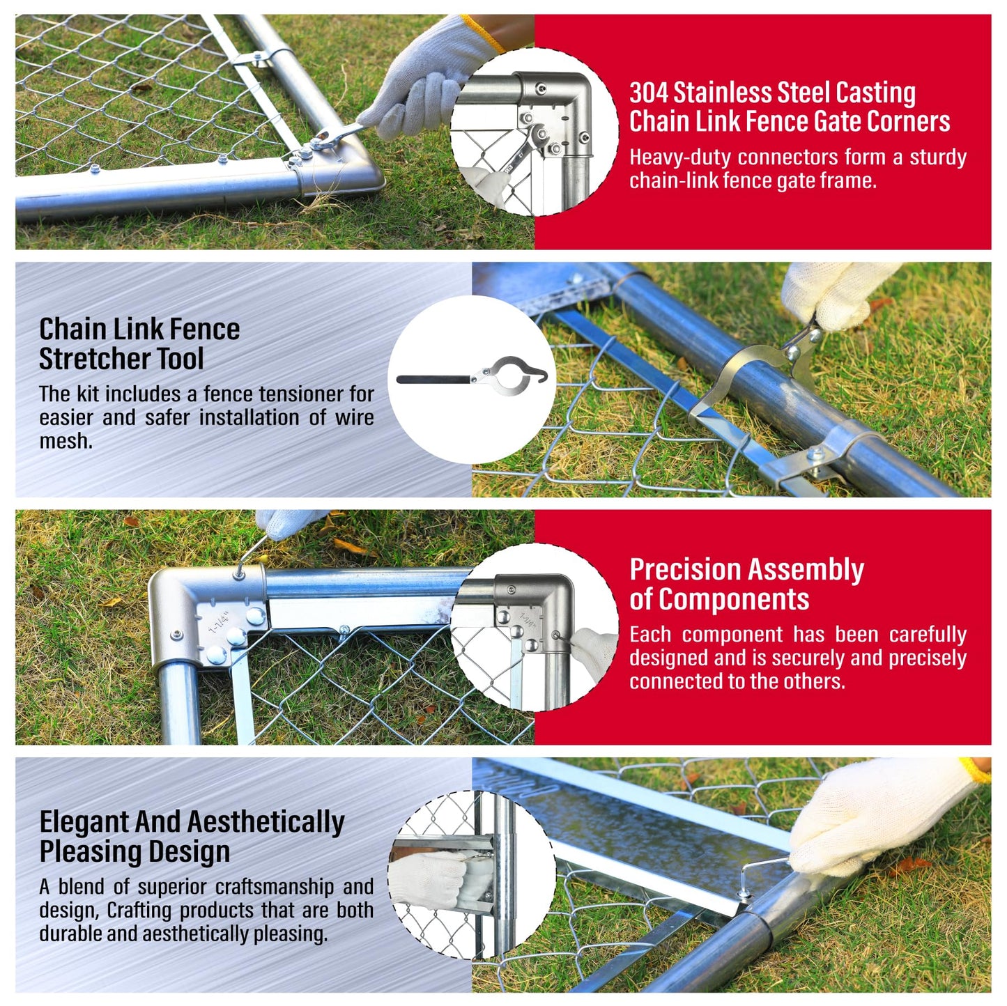 DooToo 3x4FT(31.5"W x 47.2"H) Heavy Duty Galvanized Steel Chain Link Gate, Durable Outdoor Fence Gate Easy Installation for Backyard丨Garden丨Pet Yard