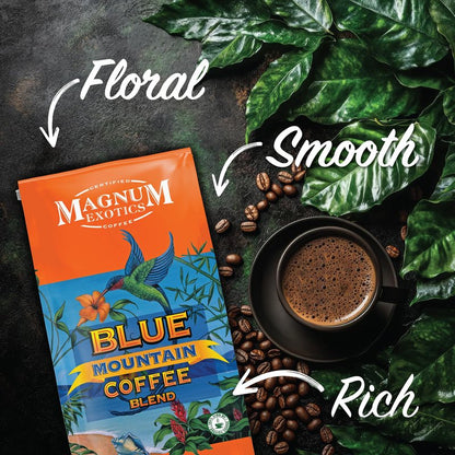 Magnum Exotics Coffee, Blue Mountain Blend - Medium-Light Roast, Whole Bean, Made from 100% Arabica Beans, Rich & Smooth Flavor, Fresh Roast - Blue Mountain Blend, 2 Lb Bag (32 oz)