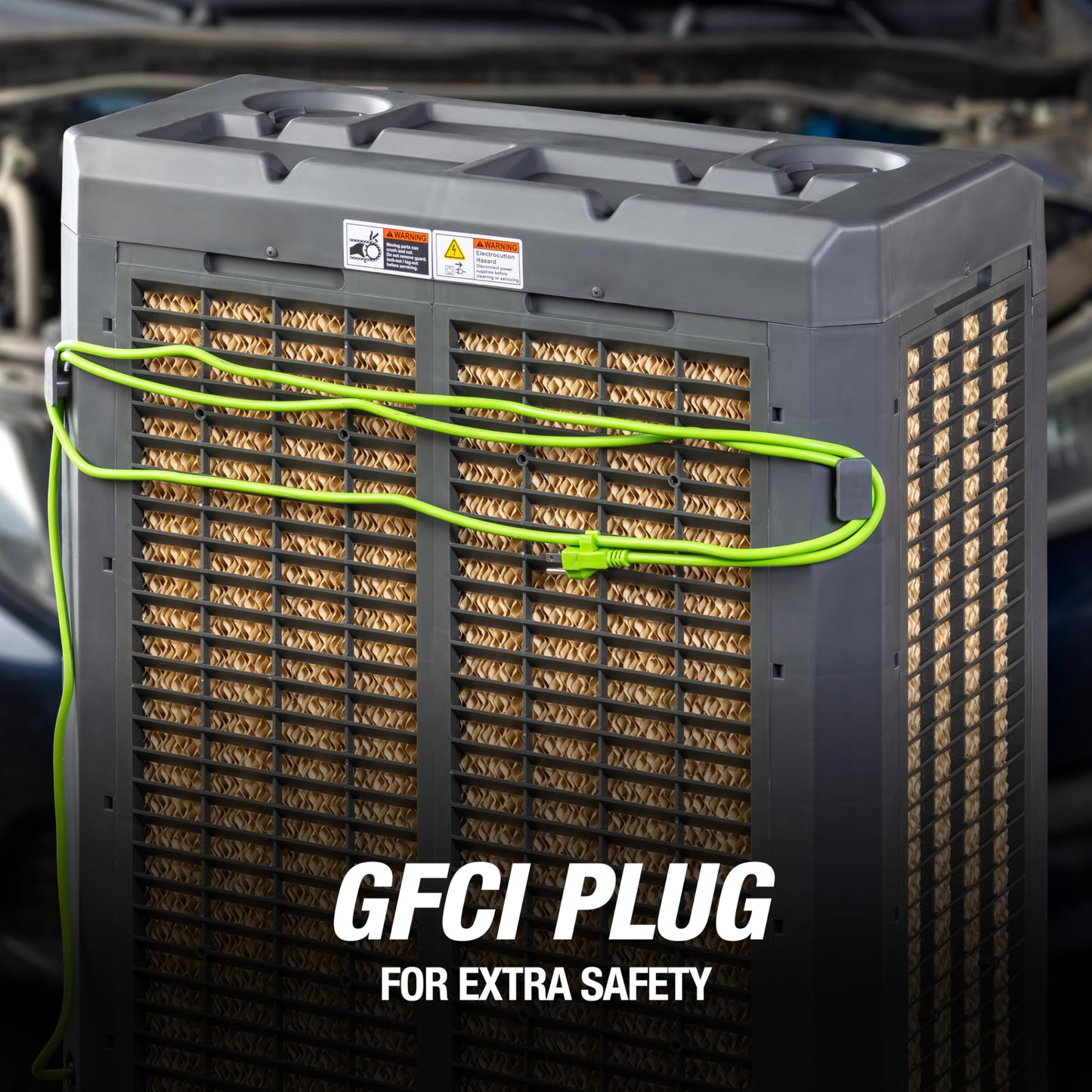 OEMTOOLS 23969 Swamp Cooler, Evaporative Air Cooler, 3-Speed Fan, Cools 1600 sq ft, 5300 CFM, Indoor and Outdoor, Includes Tool Tray and Large Casters, GFCI Plug for Outdoor Safety