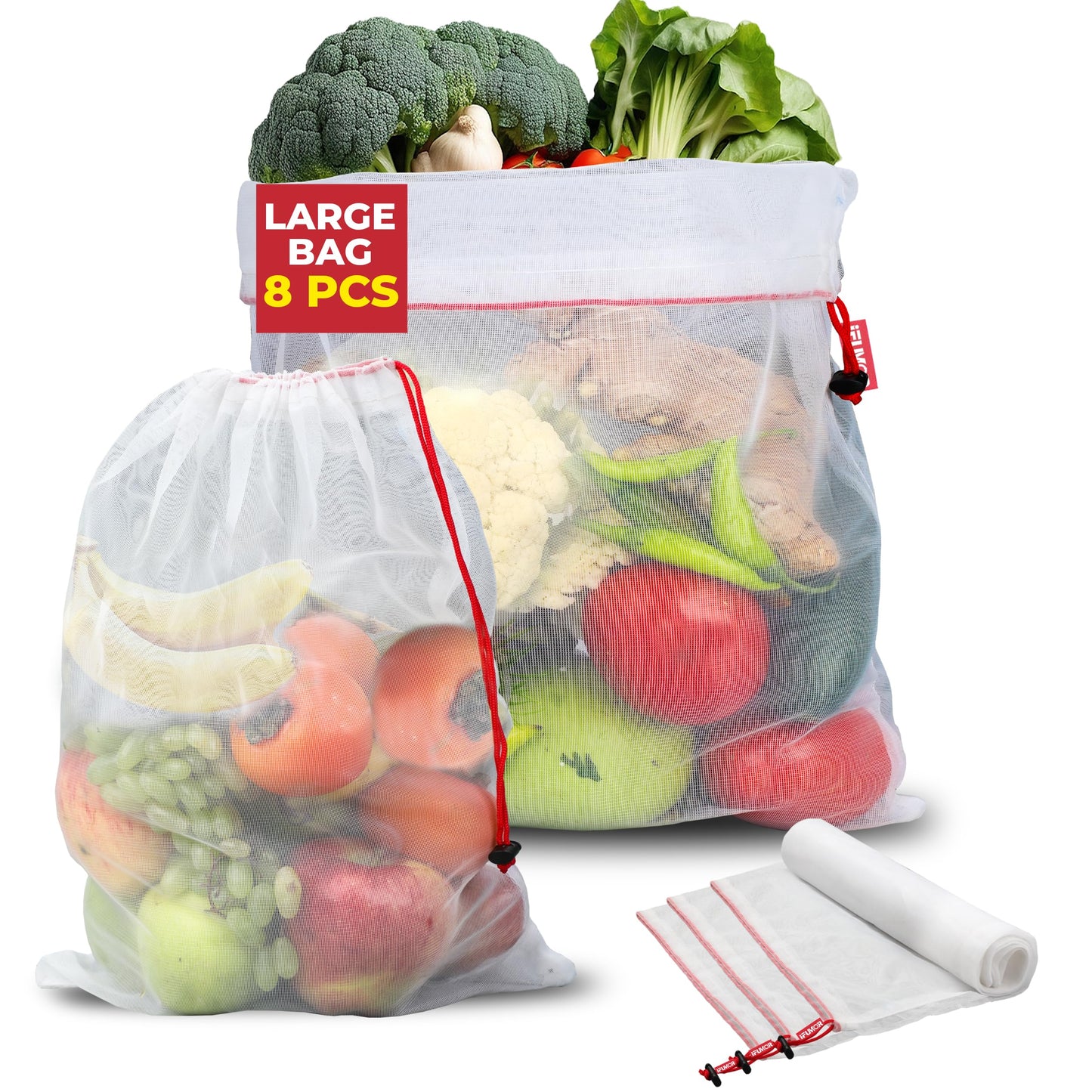 15-Pack Reusable Produce Bags – Heavy Duty Washable Mesh Grocery & Vegetable Bags with Drawstring, Eco-Friendly for Fruits, Food, Toys & Travel Storage