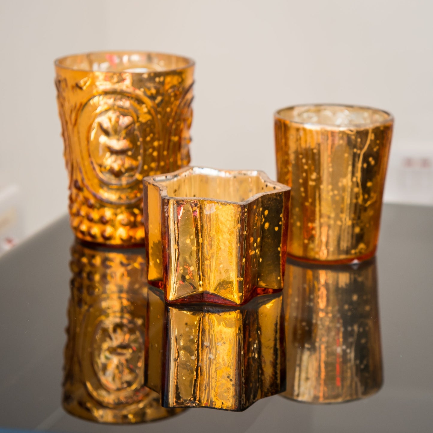 Insideretail Mercury Glass Tea Light Holders, Vertical-with Distressed Orange Foil, 7cm, Set of 48, 48 Count