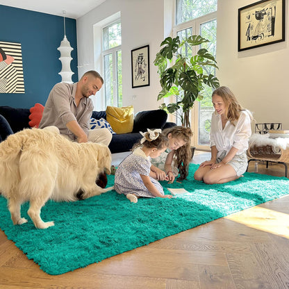 OLANLY Small Bedside Rug - Soft Fluffy Shaggy Indoor Carpet for Bedroom & Living Room | Teal Green