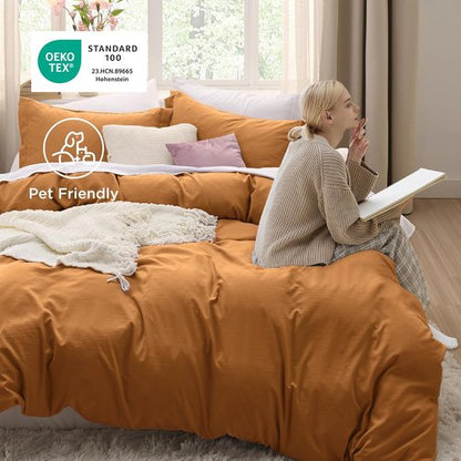 Bedsure Honey Ginger Duvet Cover - Extra Soft Prewashed Cotton Twin Set, 68x90 Inches with Zipper Closure & Pillow Sham