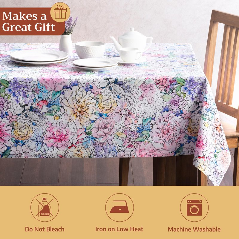 Maison d' Hermine Table Cloth Square Table 100% Cotton 60 x 60 Inches Tablecloth Reusable Decorative for Dining Kitchen Room Farmhouse Home Gifts for Mothers Day Spring Summer - Floral Love