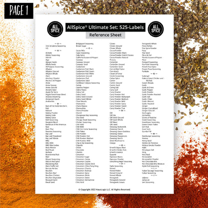 AllSpice Ultimate Spice Label Set 525 Preprinted Water Resistant Round Spice Jar Labels Set 1.5" with Extra Fine White Paint Pen(Modern Black)