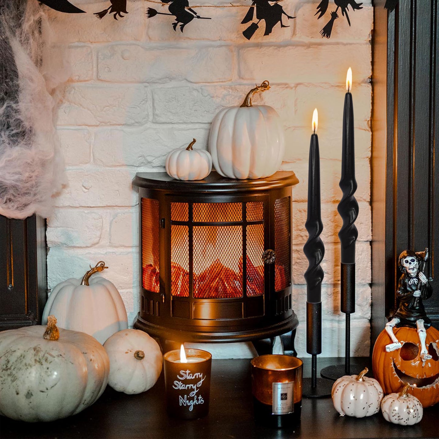Black Taper Candles Tall Halloween Candlesticks Dripless Spiral Taper Candles Twisted Candlesticks Funky Candle Sticks Unscented Candle for Halloween Dinner Decor Praty Housewarming