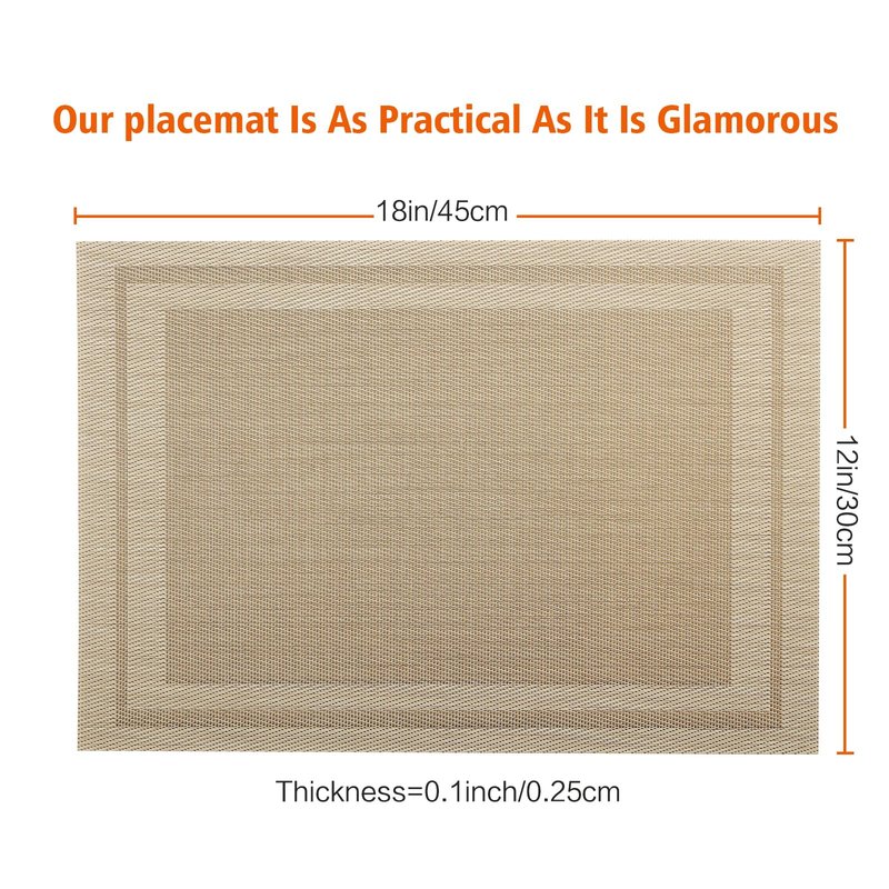 Bxzandya Placemats Set of 8,Washable,Heat and Stain Resistant Indoor/Outdoor Place mats,Vinyl Woven Non Slip Table Mats for Restaurant Table Protection,PVC Placemats(Beige,8PCS)