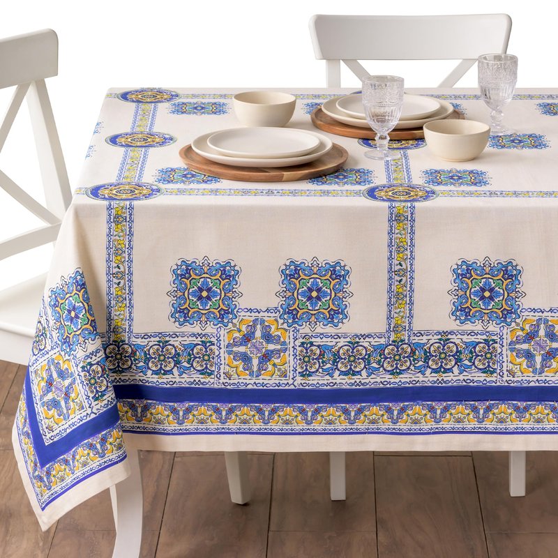 Maison d' Hermine Premium Table Cloth Rectangle Table 100% Combed Cotton 120 x 70 Inches Tablecloth Reusable Decorative for Dining Room, Farmhouse, Home, Party, Festive & Wedding - Sciacca
