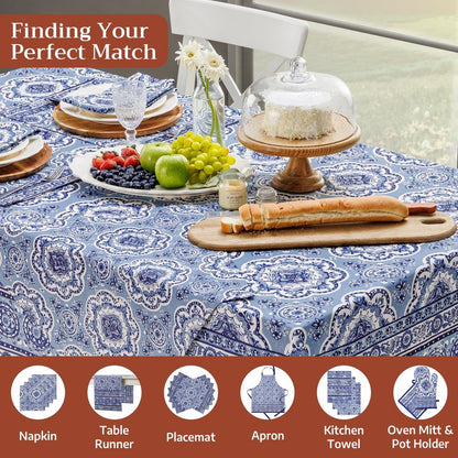 Maison d' Hermine Table Cloth Rectangle Table 100% Cotton 70 x 90 Inches Tablecloth Reusable Decorative for Dining Kitchen Room Farmhouse Home Gifts for Mothers Day Spring Summer - Melodie Bleue