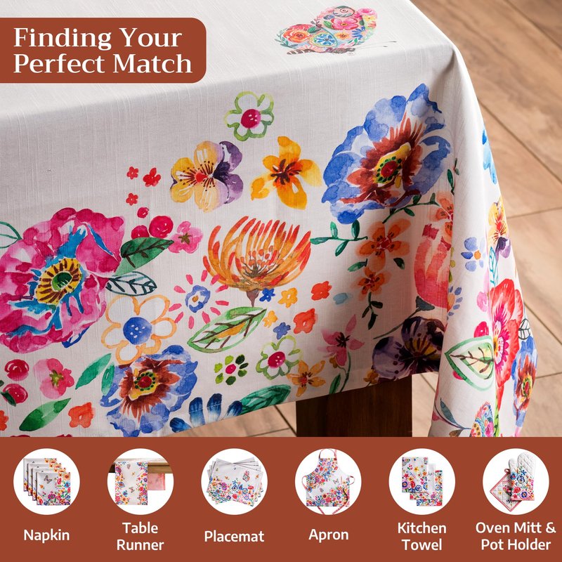 Maison d' Hermine Table Cloth Square Table 100% Cotton 54 x 54 Inches Tablecloth Reusable Decorative for Dining Kitchen Farmhouse Home Gifts for Mothers Day Spring Summer- Happy Florals -High Summer