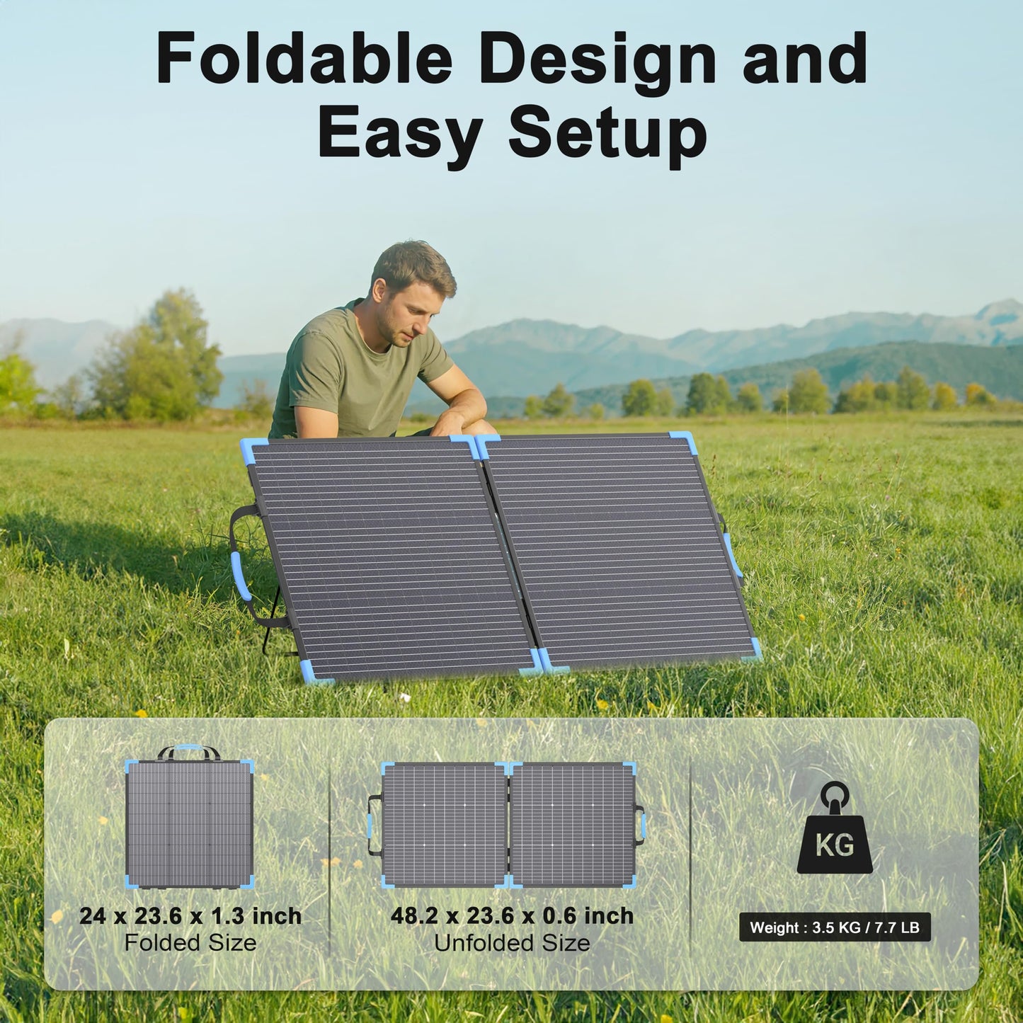 E-POWO 110W Bifacial Portable Solar Panel Suitcase, 23.5% High Efficiency ETFE Foldable Solar Charger for Power Station,IP68 Waterproof 2 Reinforced Kickstands for RV Camping Off-Grid Blackouts