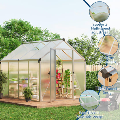 6×8 FT Greenhouse, Large Walk in Greenhouses for Outdoors and Garden Planting, Polycarbonate Greenhouse with Enhanced Aluminum Frame, Green Houses with Quick Setup Structure and Roof Vent, Silver