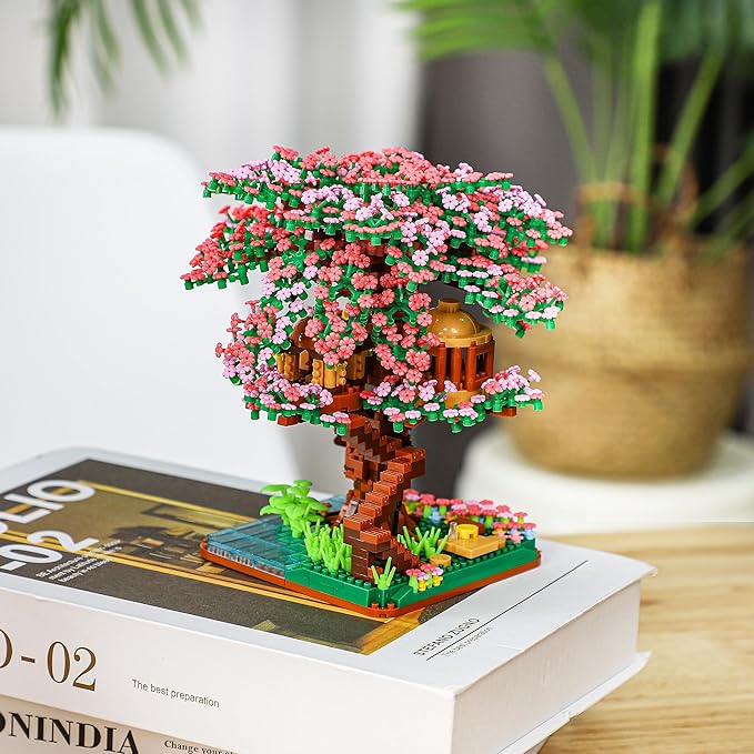 Cherry Blossom Bonsai Tree Mini Micro Building Set Japanese Sakura Tree House Model Sets for Adults Flowers House Mini Bricks Building Kit Creative Gift Toys for Teens 14 (2138PCS)