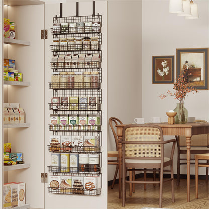 JKsmart 9-Tier Spice Rack Organizer with Door Hook, Wall Mount, and Extra Large Capacity for Pantry Door – Stylish Black Design for Effortless Organization, Ultimate Kitchen Storage Solution