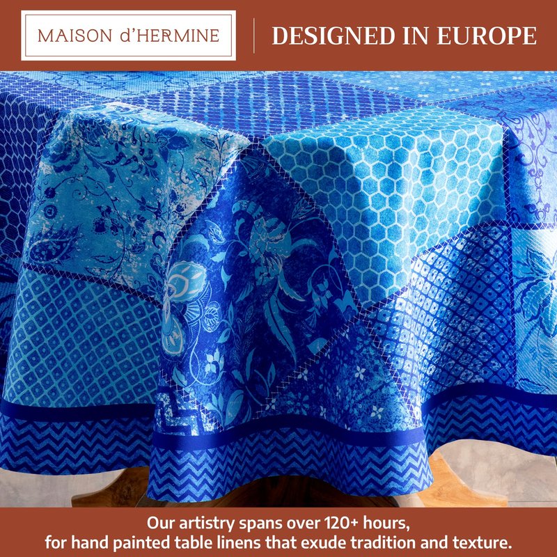 Maison d' Hermine Table Cloth Round Table 100% Cotton 63 Round Inches Tablecloth Reusable Decorative for Dining Kitchen Room Farmhouse Home Gifts for Mothers Day Spring Summer - Indigo Love