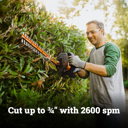 WORX 22" Cordless Hedge Trimmer, Electric Hedge Trimmer with Dual-Action Blades, Lightweight Bush Trimmer with 5.5 LBS, Battery & Charger Included, WG261