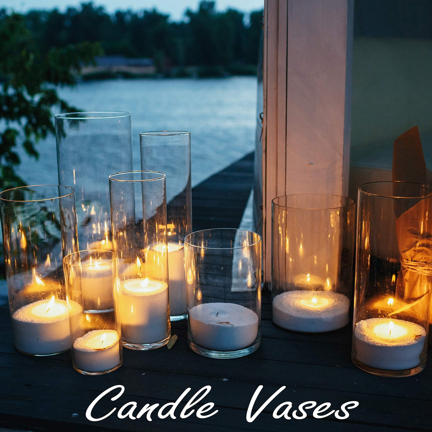 CYS Excel Glass Cylinder Vase (H:10" D:5") | Multiple Size Choices Glass Flower Vase Centerpieces | Hurricane Floating Candle Holder Vase