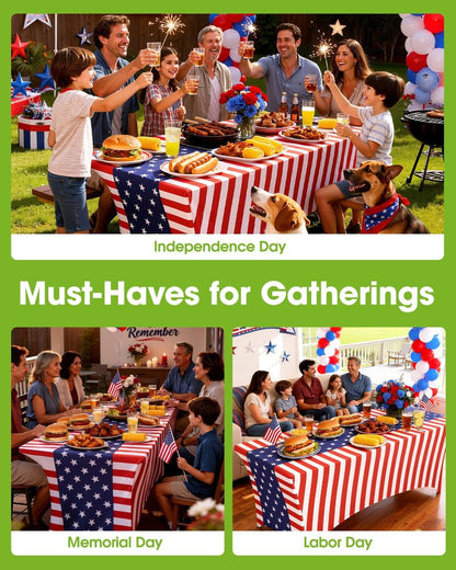 Pureegg 4th of July USA 250th Anniversary Spandex Tablecloth 6ft - 2 Pack, Patriotic American Flag Fitted Stretch Table Cover for 6 ft Rectangle Table, Tablecloth for Independence Day Party