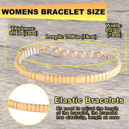 KYOSI Magnetic Bracelet for Women Energy Balance Stainless Steel Bracelet Magnet jewelry Stretches Elastic Small Bracelet Mothers Gifts (Silver+Gold)