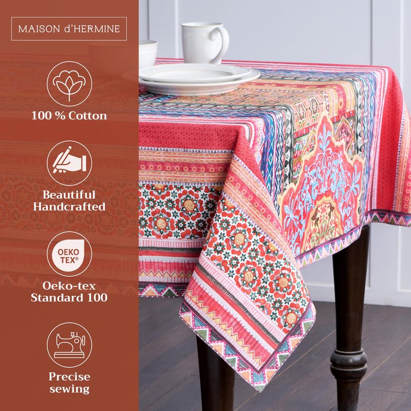 Maison d' Hermine Table Cloth Rectangle Table 100% Cotton 54 x 72 Inches Fall Tablecloth Reusable Everyday Use for Thanksgiving Christmas Decorations Dining Farmhouse Party (Ispahan)