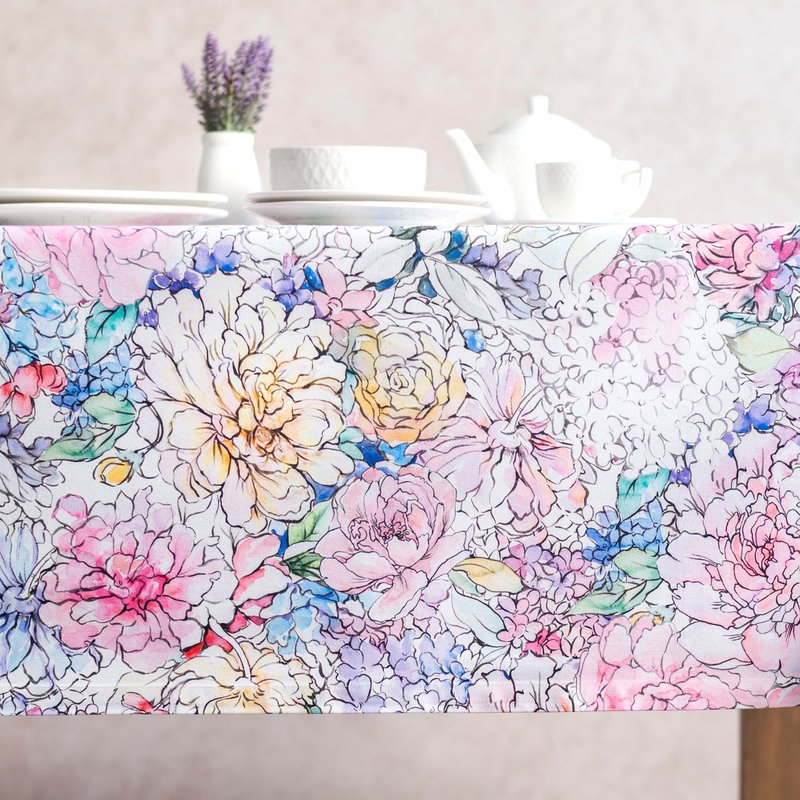 Maison d' Hermine Table Cloth Rectangle Table 100% Cotton 70 x 120 Inches Tablecloth Reusable Decorative for Dining Kitchen Room Farmhouse Home Gifts for Mothers Day Spring Summer - Floral Love