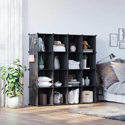 C&AHOME Cube Storage Organizer, 16-Cube Shelves Units, Plastic Storage Cubes, DIY Closet Organizer, Modular Closet Storage Shelves Ideal for Home, Bedroom, 48.4" L × 12.4" W × 48.4" H Black SUM3016H
