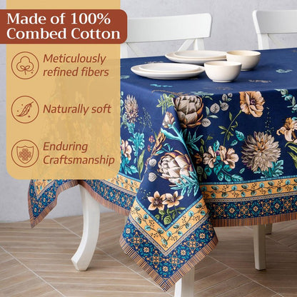 Maison d' Hermine Premium Table Cloth Rectangle Table 100% Combed Cotton 90 x 70 Inches Tablecloth Reusable Decorative for Dining Room, Farmhouse, Home, Party, Festive & Wedding - Artichoke
