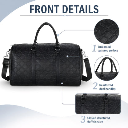 Vegan Leather Gym Duffle Bag for Travel, Sports, Fitness & Workout, Large Overnight Weekender Bag for Men & Women