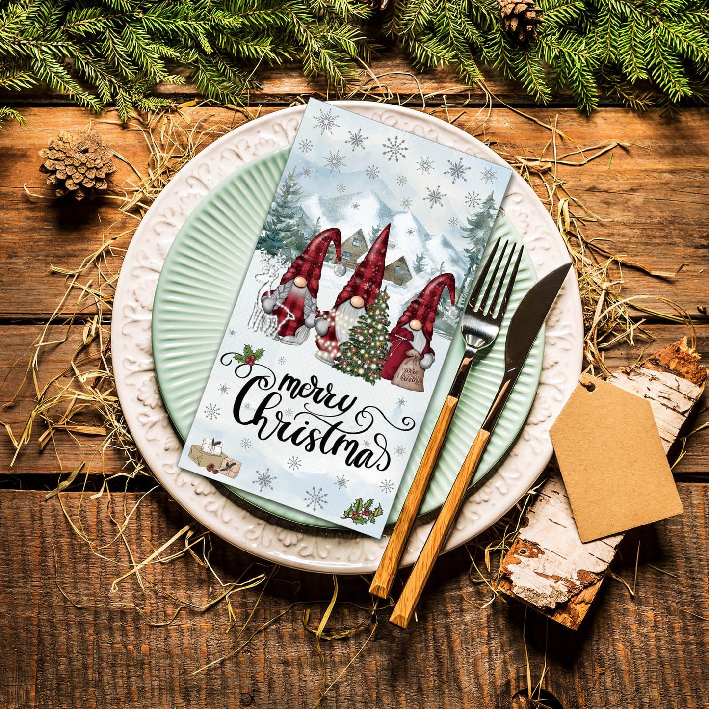 Saypacck 100 Pcs Christmas Winter Disposable Paper Guest Towels for Bathroom 2 Ply Decorative Gnome Napkins Christmas Hand Towels Xmas Napkins for Decoupage Winter Party Kitchen Dinner Table Decor