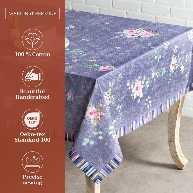 Maison d' Hermine Table Cloth Rectangle Table 100% Cotton 54 x 72 Inches Tablecloth Reusable Decorative for Dining Kitchen Gifts for Mothers Day Spring Summer - Sweet Rose Lavender - Country Garden