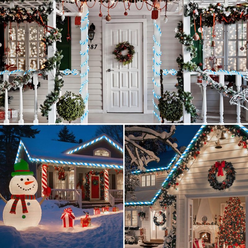 Jnaurb Christmas Candy Cane Lights, 66ft 480 LED Connectable Flexible White & Blue Candy Cane Rope Lights for Outside, 8 Modes Waterproof LED Christmas Light for Garden Patio Tree Holiday Party Decor