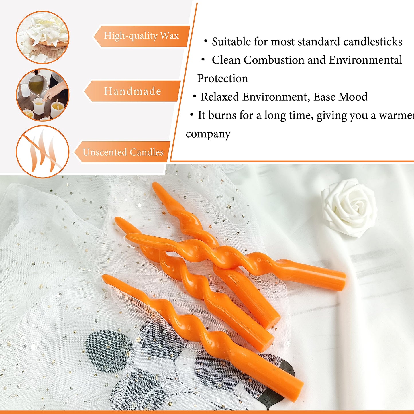 4 Pack Orange Taper Candle 10 inch Twisted Candles Unscented for Christmas Halloween Dinner Wedding Home Decor, Relaxation & All Occasions