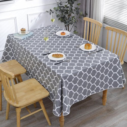 Heavy Duty Vinyl Tablecloth with Flannel Backing Waterproof Oil-Proof Plastic Table Cloth Stain-Resistant Wipeable Rectangle or Square Table Cover for Indoor and Outdoor (Quatrefoil,60x102 Inch)