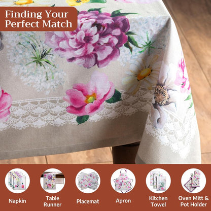 Maison d' Hermine Table Cloth Rectangle Table 100% Cotton 60 x 120 Inches Tablecloth Reusable Decorative for Dining Kitchen Room Farmhouse Home Gifts for Mothers Day Spring Summer - Pivoine