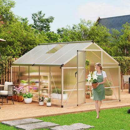 Garvee 8 x 10 FT Greenhouse, Greenhouses for Outside, Polycarbonate Greenhouse with Aluminum Frame, Lockable Door and Ajustable Roof Vent for Backyard, Green Houses for Outside Garden Backyard, Patio